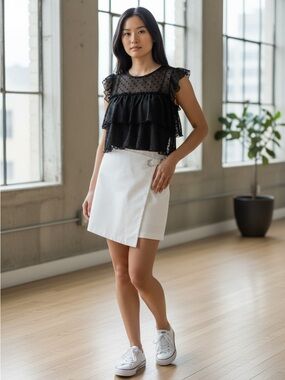 Alya White Wrap-Front Mini Skirt with Side Ring